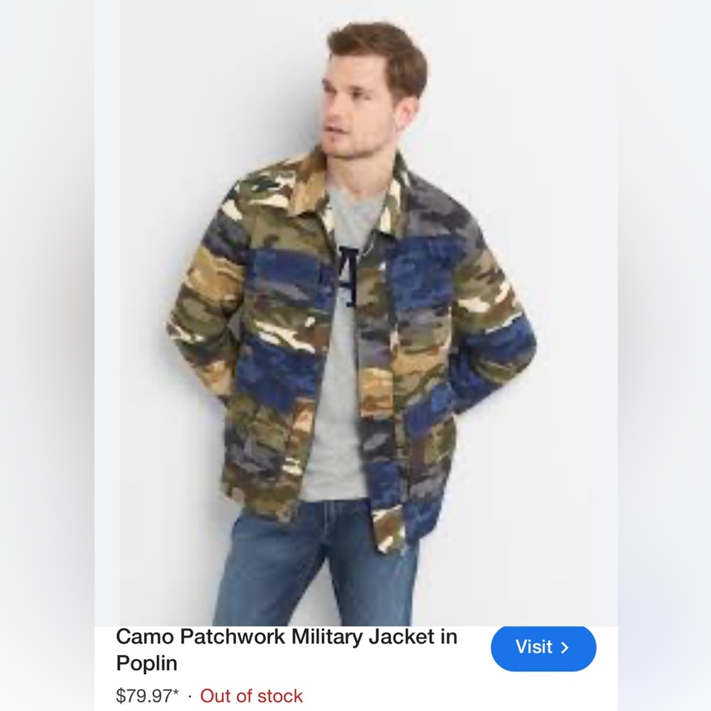 Gap sz M camo patch work milatery jacket